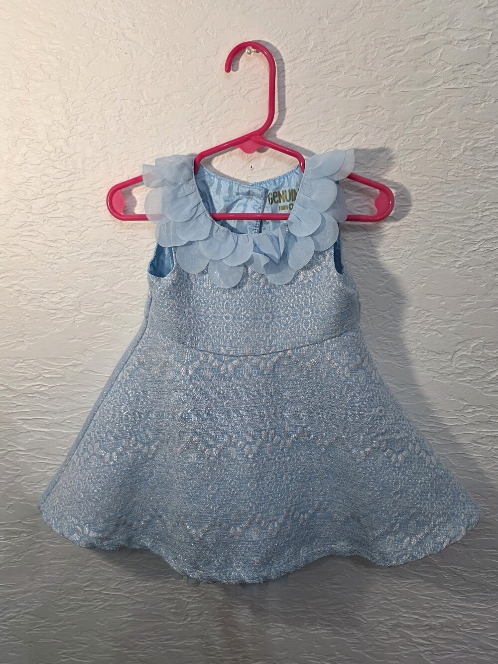 Genuine Kids OshKosh Baby Girl Light Blue Metallic Jacquard Petal Dress 18M